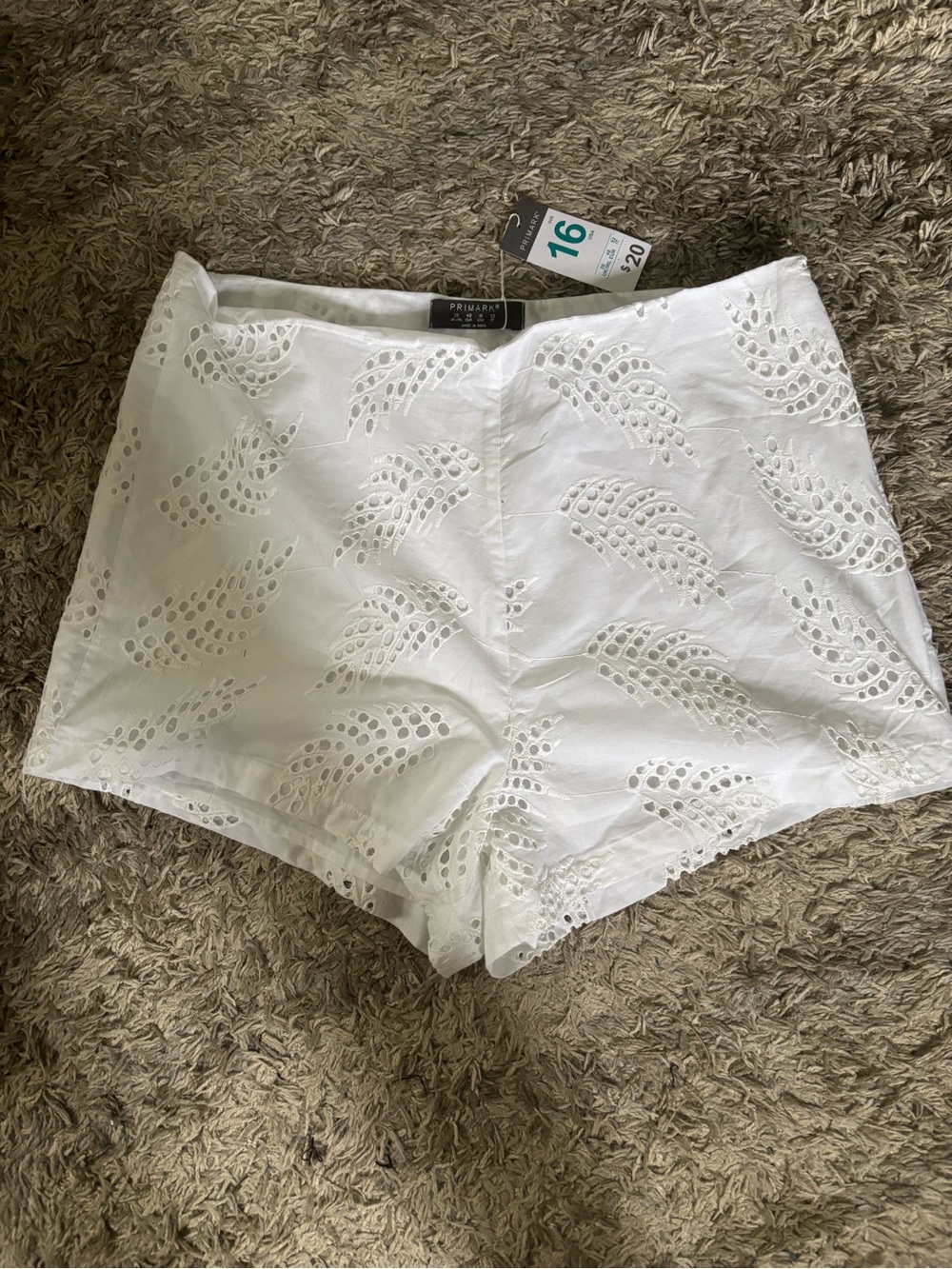 Primark White High-Waist Eyelet Shorts